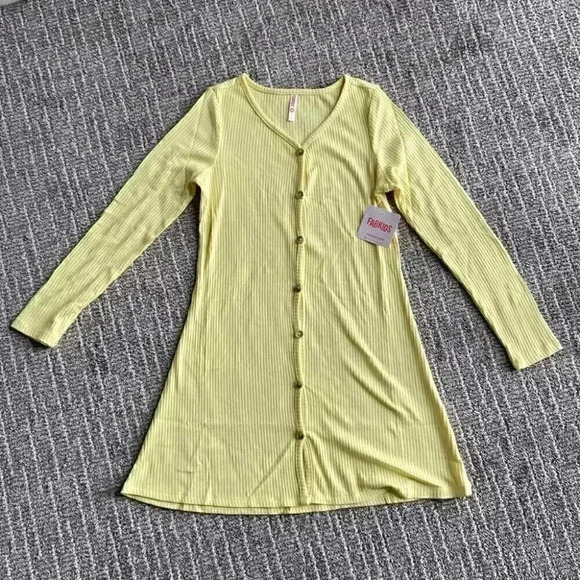 Fabkids Ribbed Yellow Button Down Dress - Picture 1 of 3